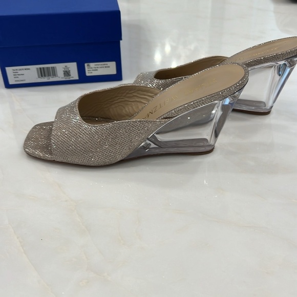 Stuart Weitzman Tia 85 lucite wedge new noir Poudre size 9.5 - Picture 4 of 8